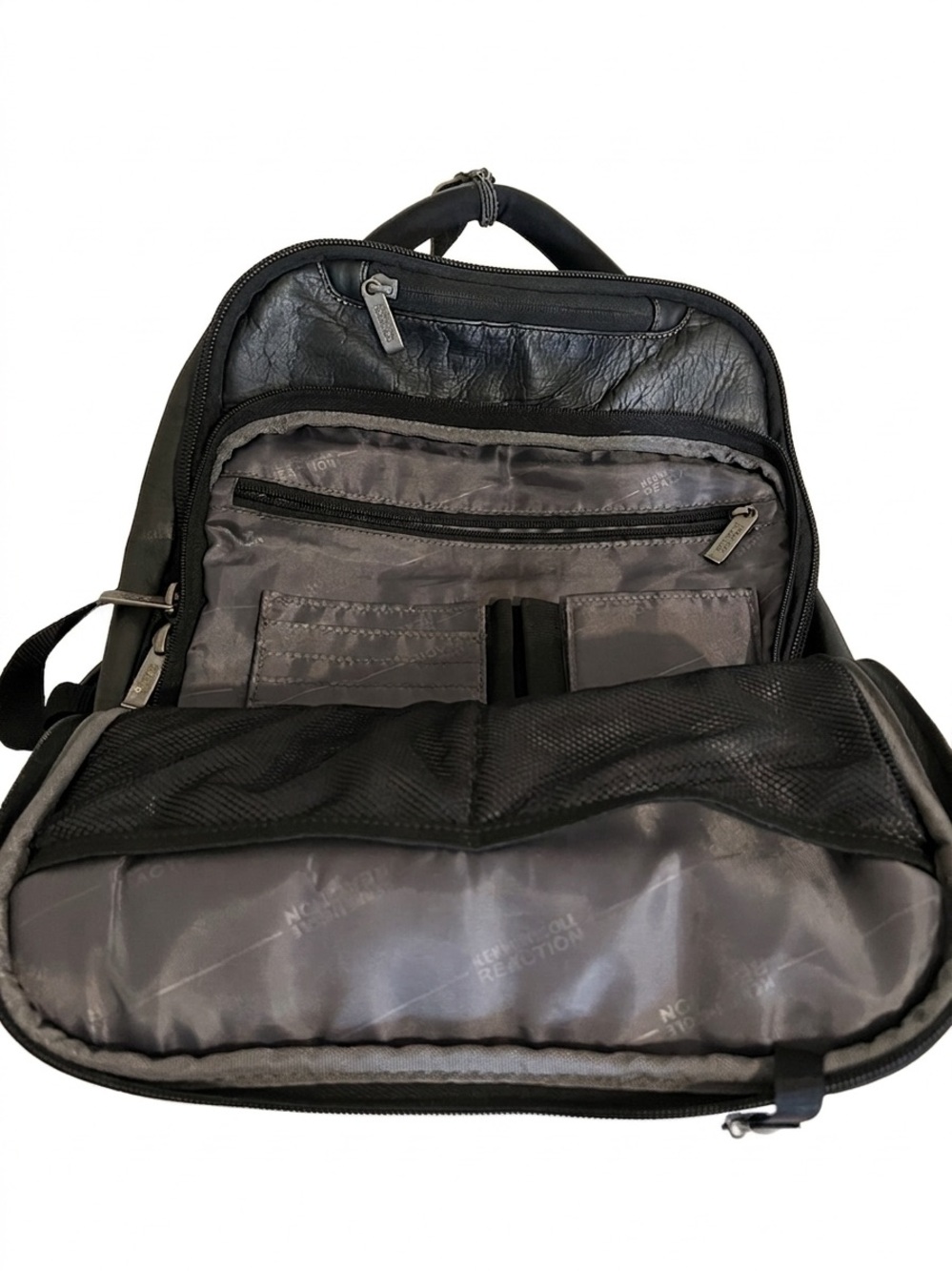 Kenneth Cole Reaction Black Leather Business Backpack - Picture 6 of 6